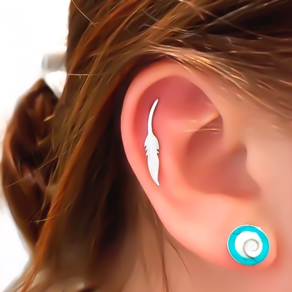 1PC 925 Sterling Silver Feather Helix Ear Climber Ear Crawler Stud Earring - Picture 2 of 11